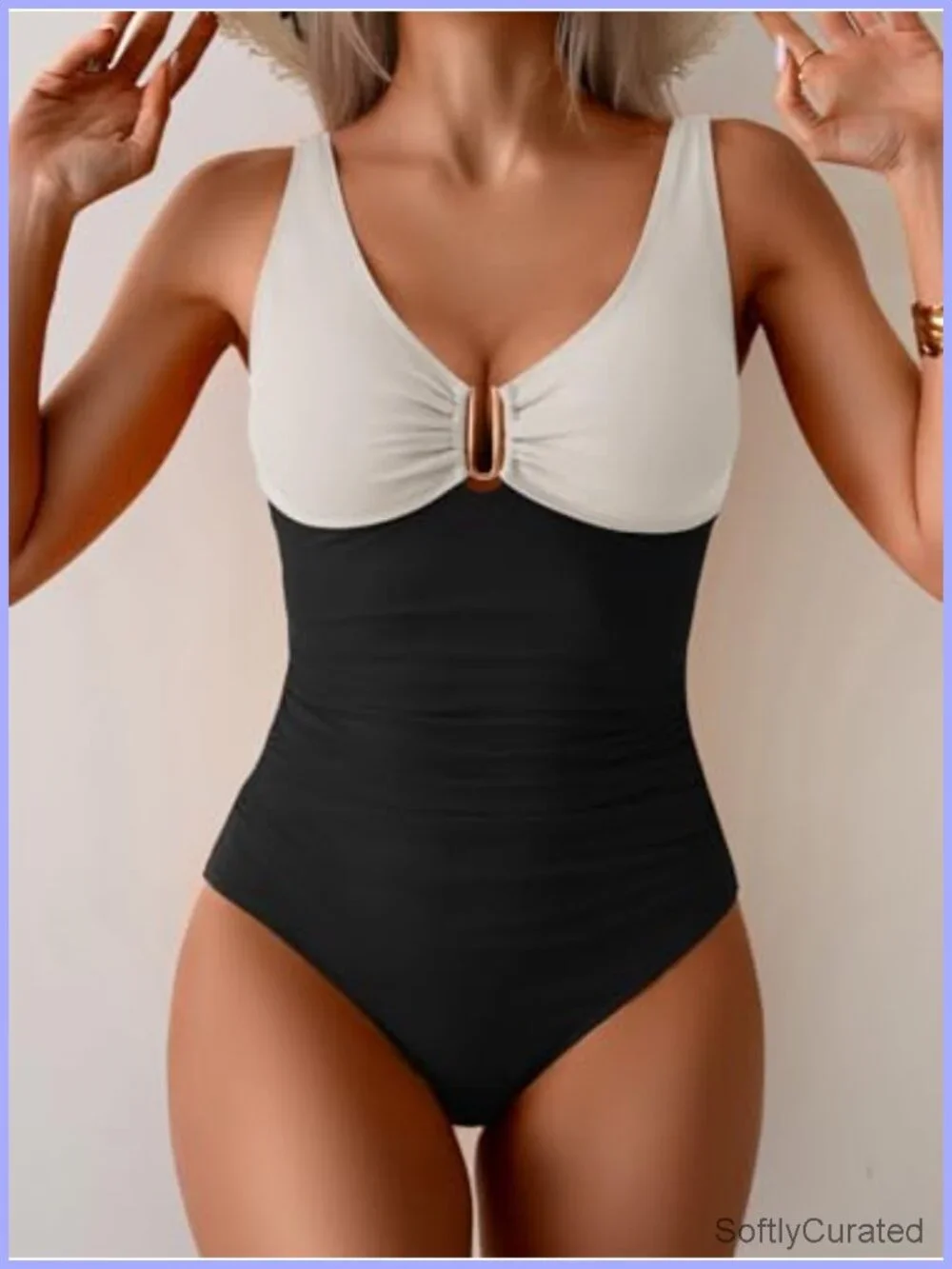 Tummy Control Ruched One Piece Swimsuit V Neck Push Up Bathing Suit